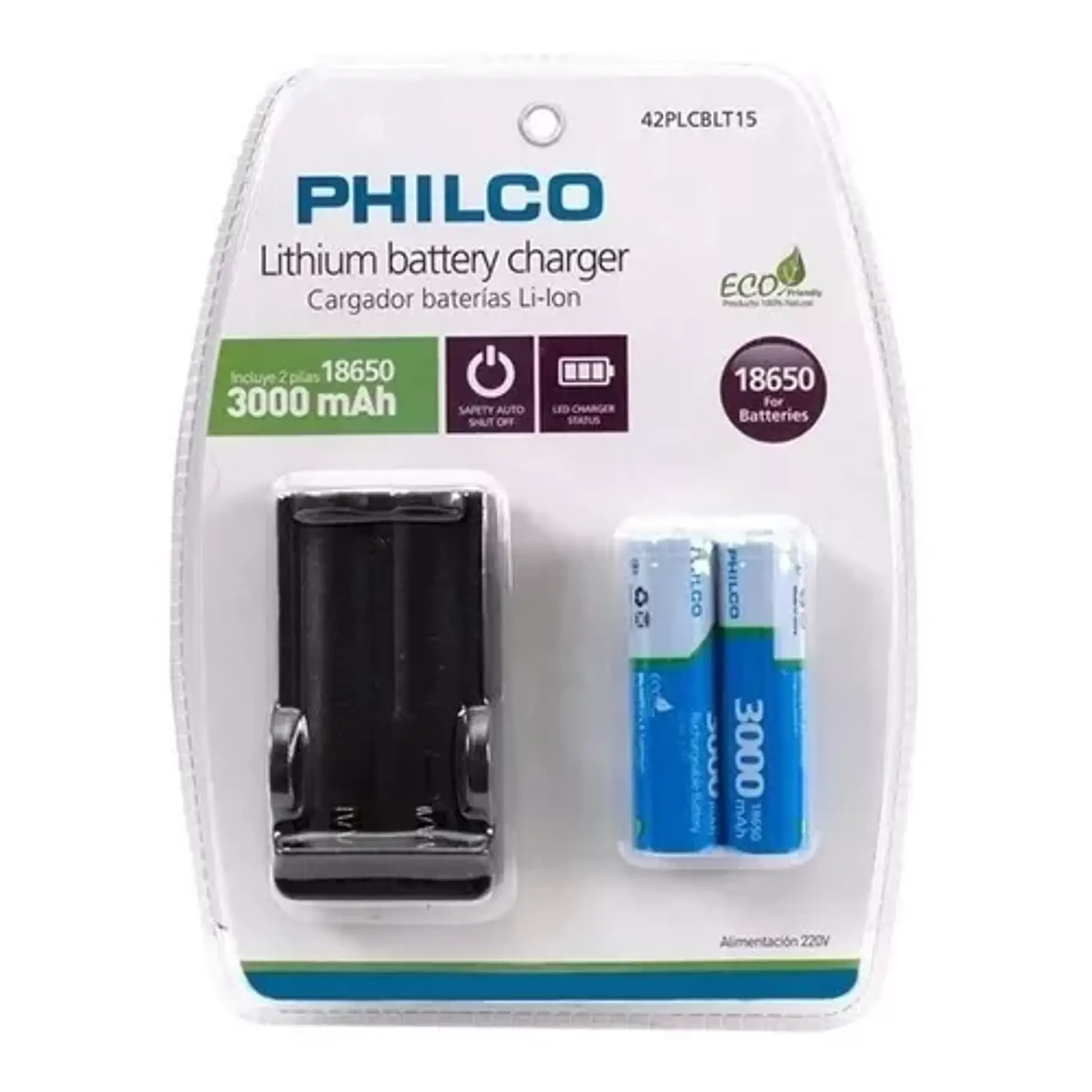Cargador Philco Para Bateria De Litio 18650 + 2 Baterias 1