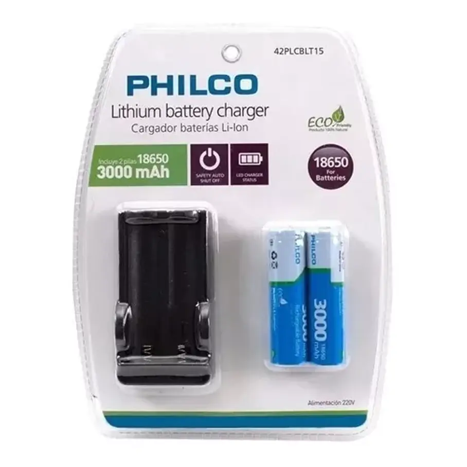 Cargador Philco Para Bateria De Litio 18650 + 2 Baterias 1