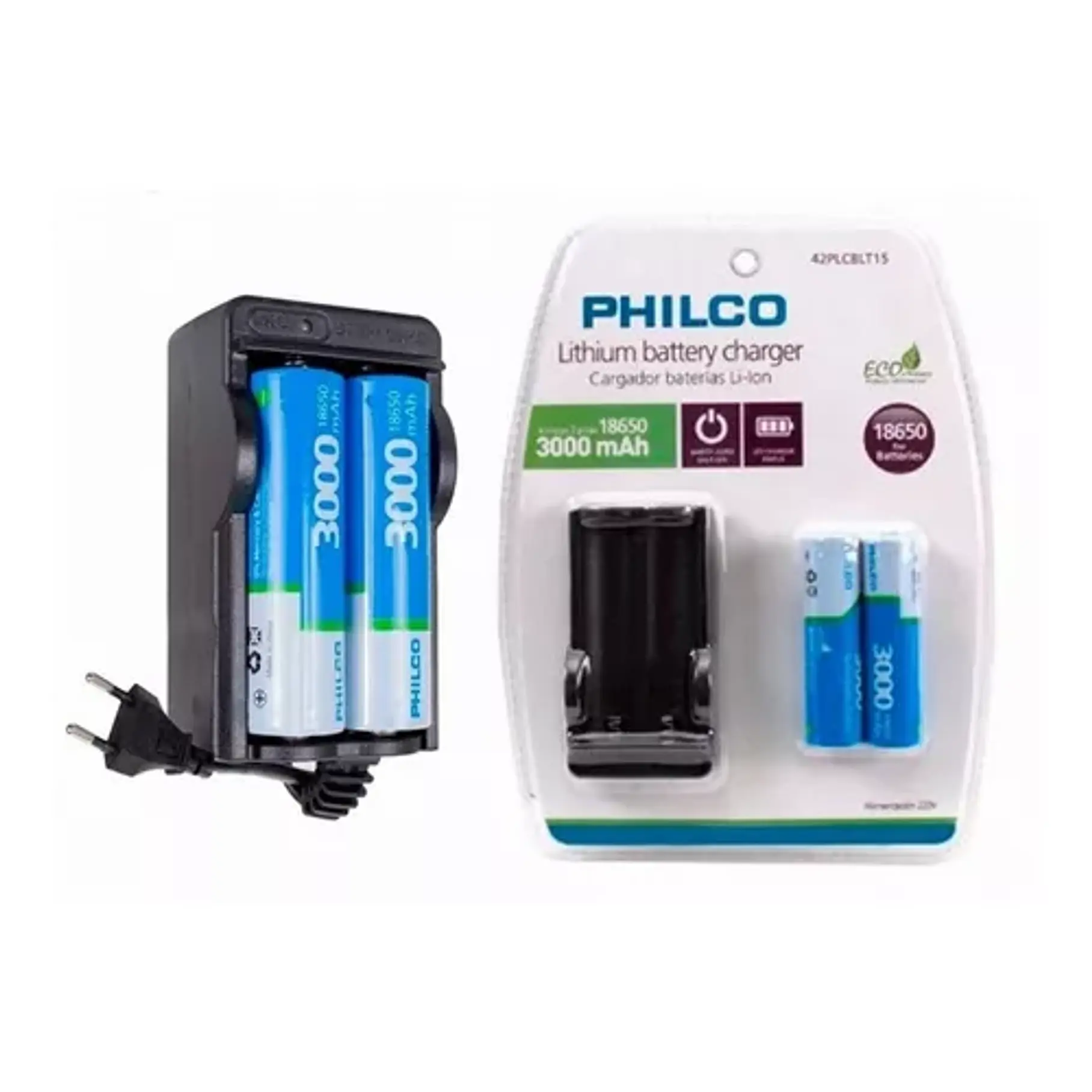 Cargador Philco Para Bateria De Litio 18650 + 2 Baterias 4