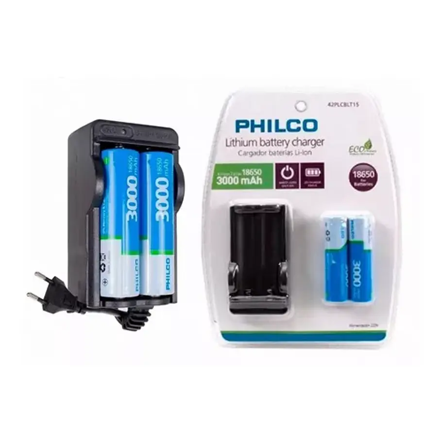 Cargador Philco Para Bateria De Litio 18650 + 2 Baterias 4