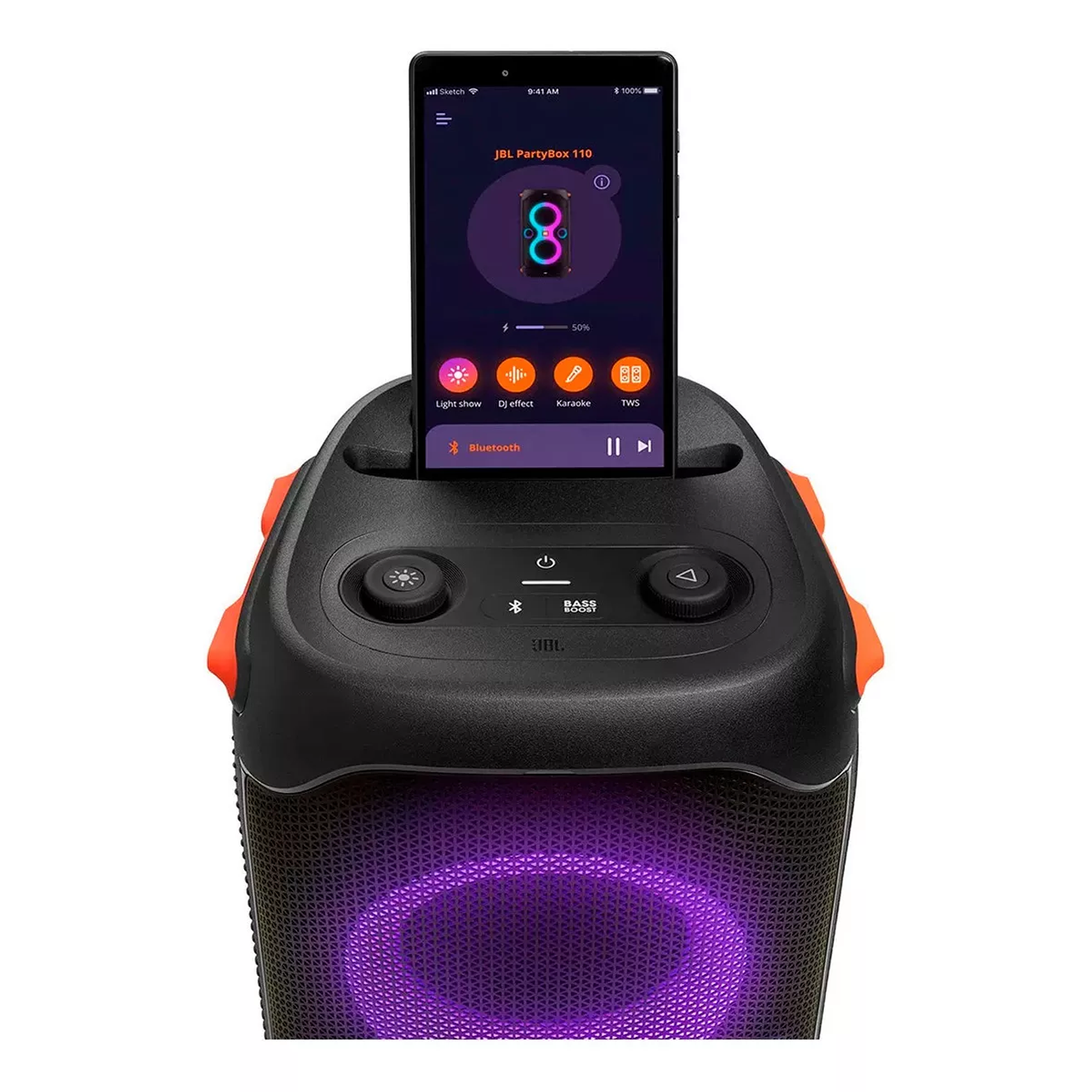 Parlante JBL PartyBox 110 portátil con bluetooth negra 100V/240V 2