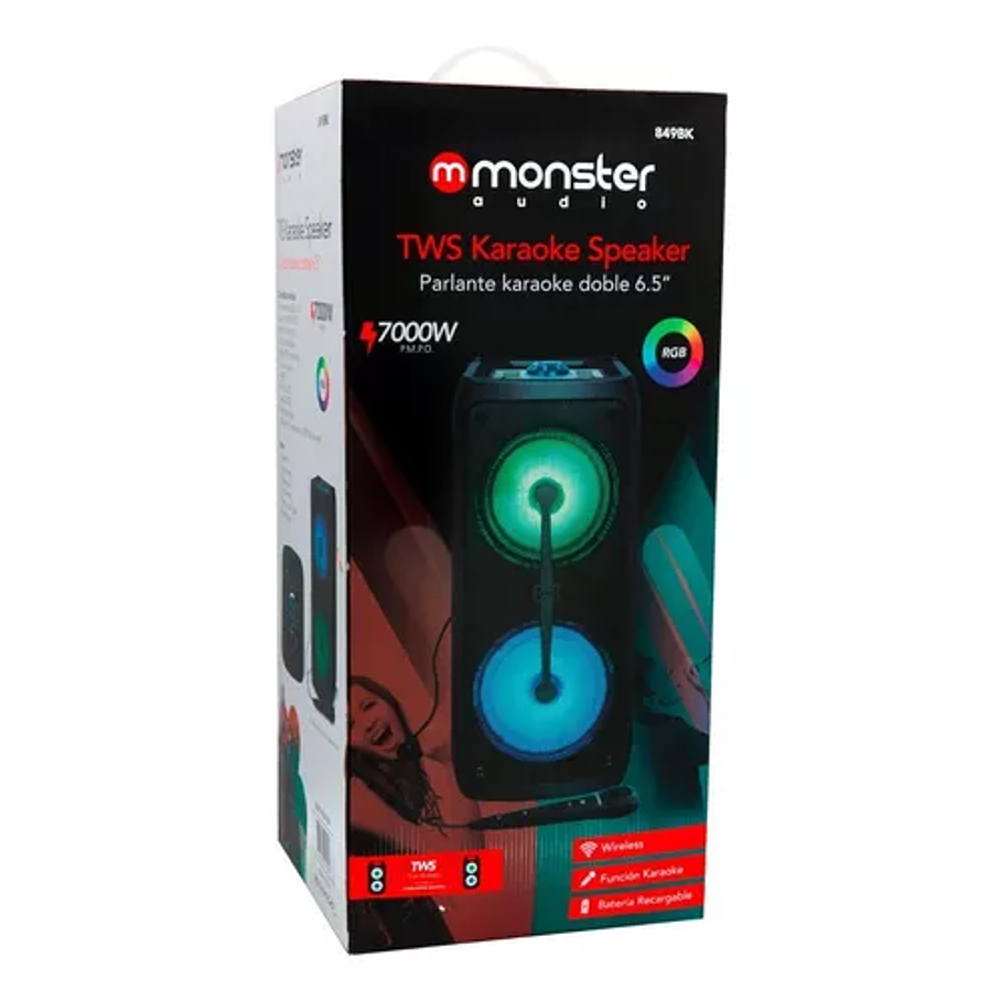 Parlante Karaoke Monster Audio 849bk 7000W RGB Doble 6