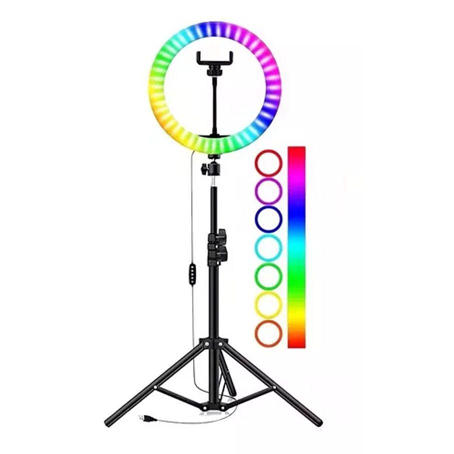 Aro De Luz Led 26cm Rgb(color) + Tripode Ajustable 2m Tiktok 1