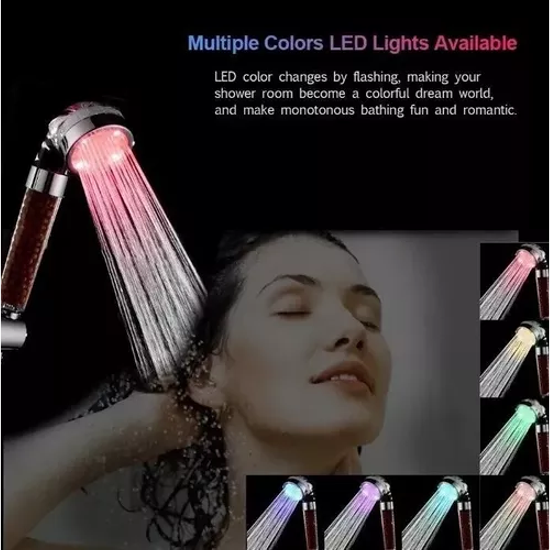 Cabezal De Ducha Luces Led Multicolor Regadera Teléfono Color Plateado 5