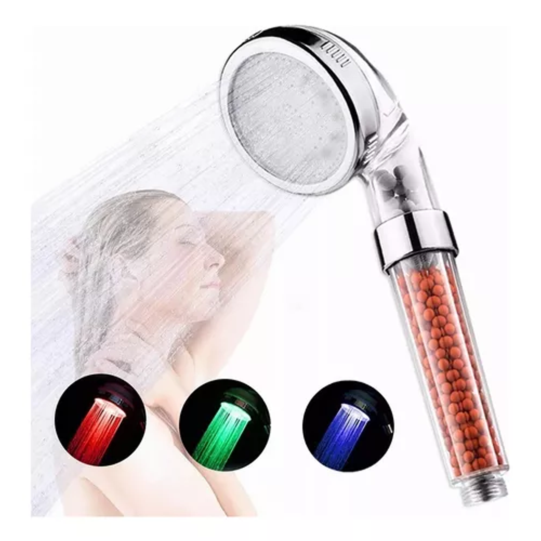 Cabezal De Ducha Luces Led Multicolor Regadera Teléfono Color Plateado 1