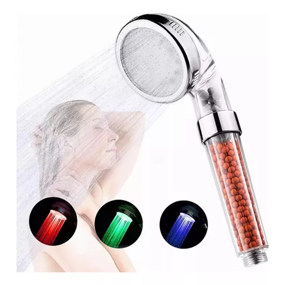 Cabezal De Ducha Luces Led Multicolor Regadera Teléfono Color Plateado 1
