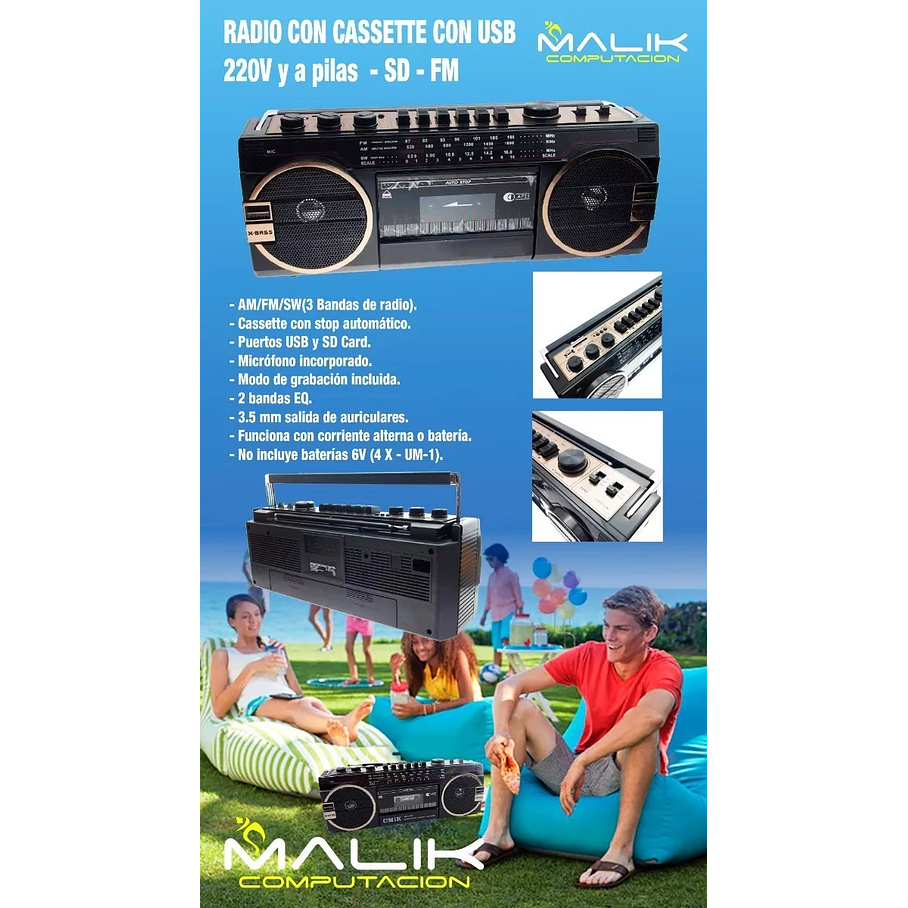 Radio Retro Con Cassetera Am Fm Usb Sd Cmik Mk133 3