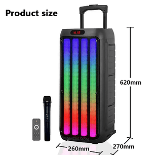 Parlante Bluetooth Radio Fm Luces Micrófono Color Negro