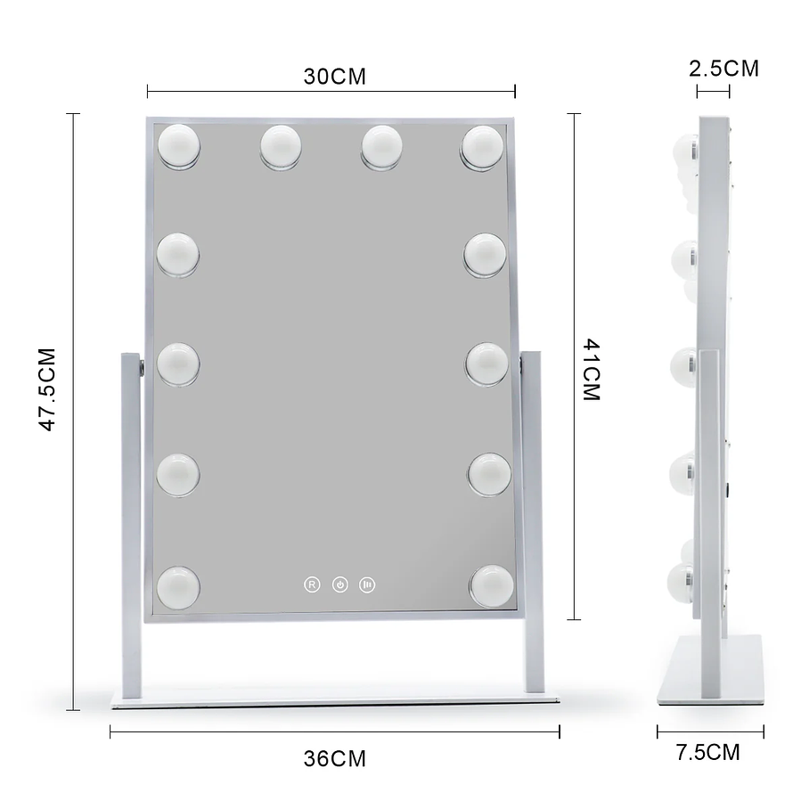 Espejo con 12 Luces Led Giratorio 360G 2
