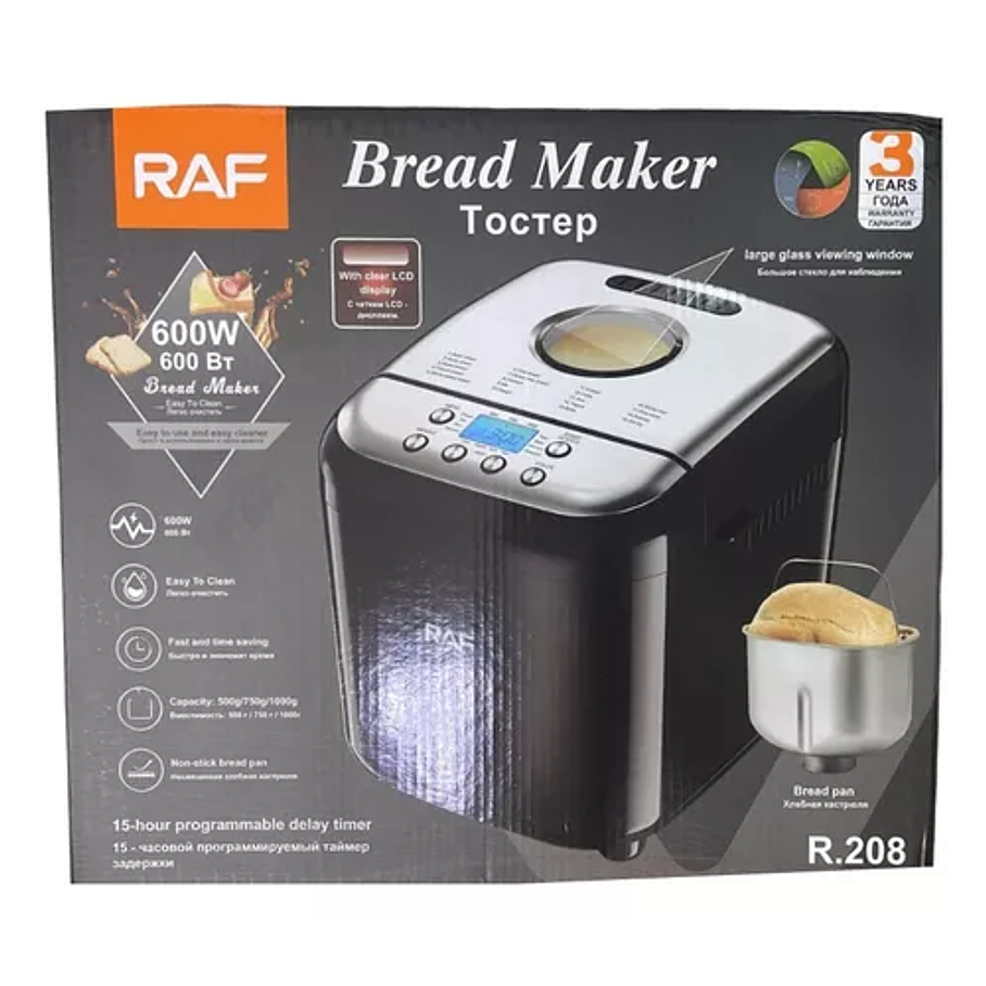 Máquina De Hacer Pan Horno Eléctrico Pan Fresco Raf R.208 Color Negro 1