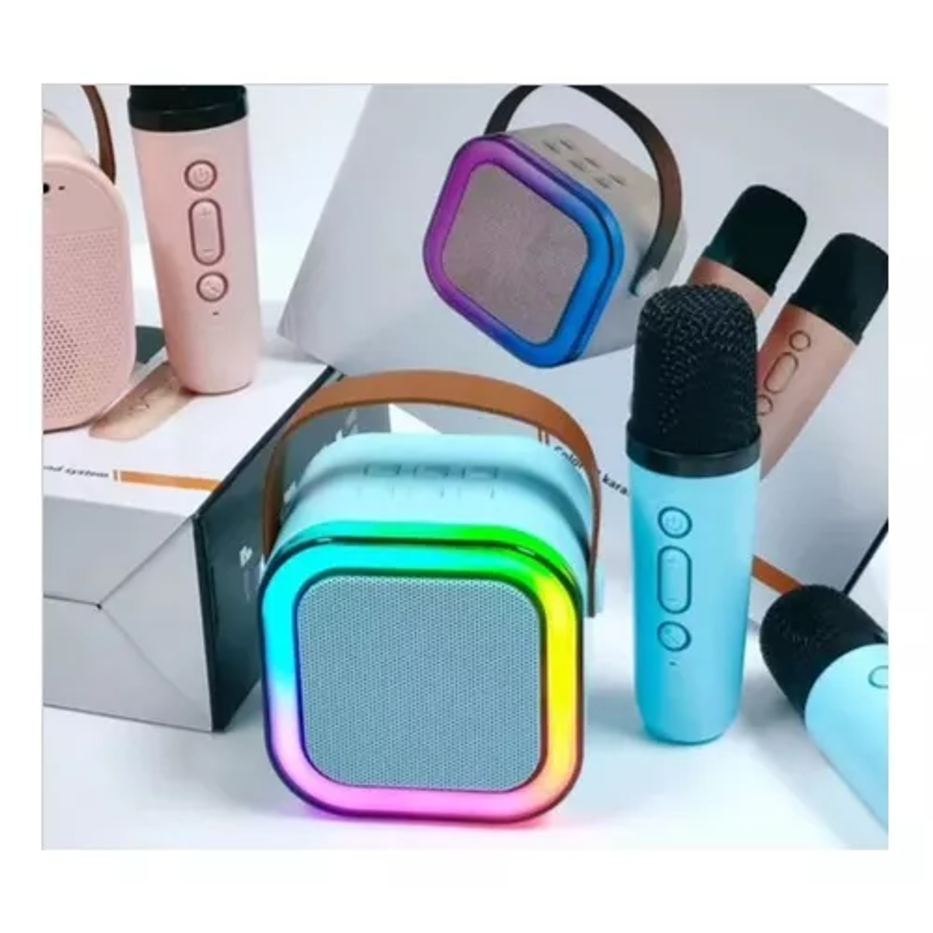 Mini Parlante Altavoz + Micrófono Portátil Karaoke Bluetooth Color Celeste 2