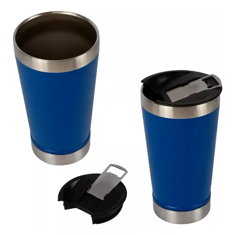 Vaso Térmico Acero Bebidas Frías / Calientes Con Destapador Color Azul Unicolor 1