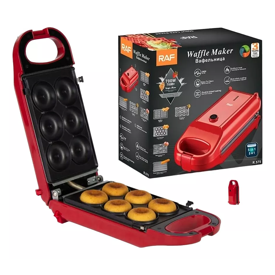 Máquina 5 En 1 Waffles Cake Madeleine Donas 700w Raf R.575 Color Rojo 1
