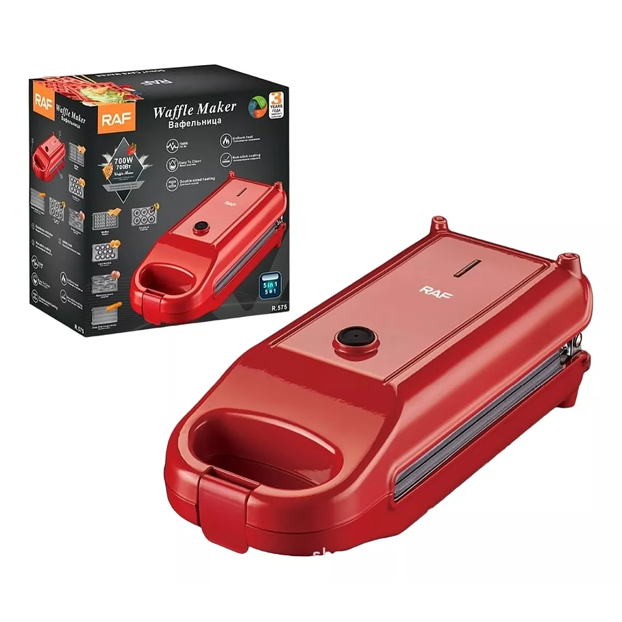 Máquina 5 En 1 Waffles Cake Madeleine Donas 700w Raf R.575 Color Rojo 2