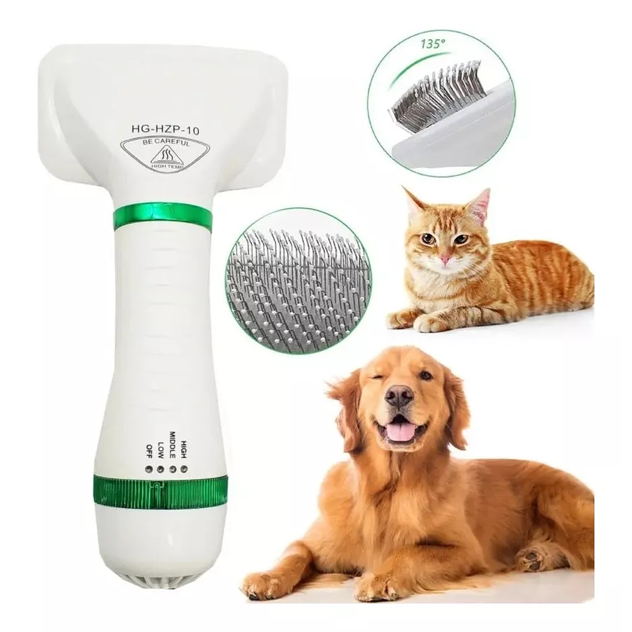 Cepillo Para Mascotas 2 En 1 Gato Perro Peine Secador D/pelo Color Blanco/dorado 1