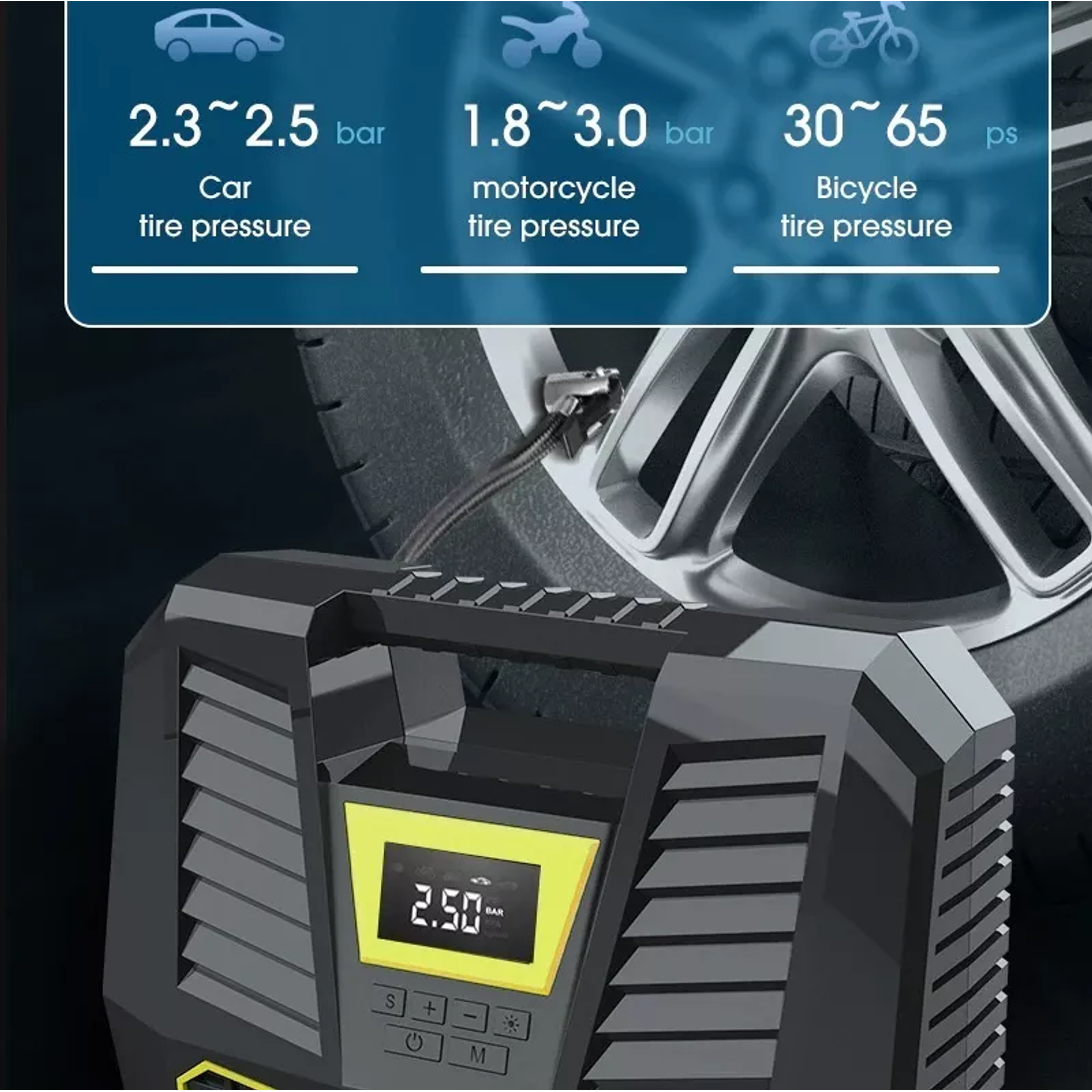 Compresor Aire Inflador De Neumaticos Para Auto Con Linterna 3