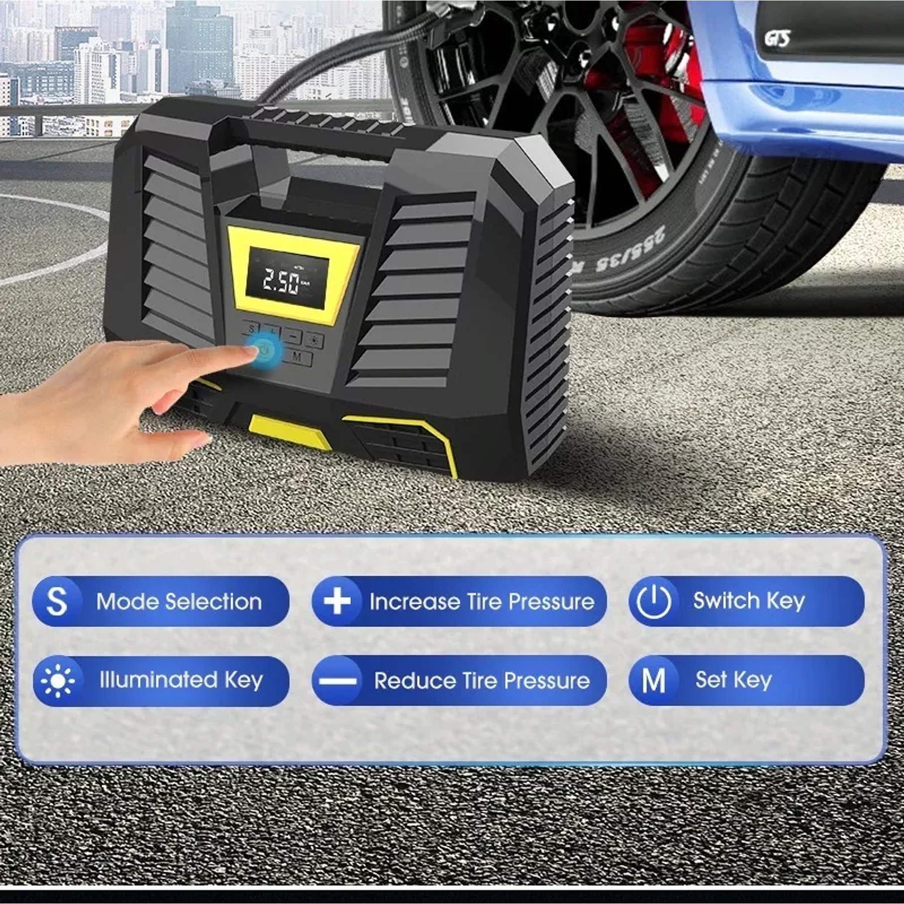 Compresor Aire Inflador De Neumaticos Para Auto Con Linterna 4