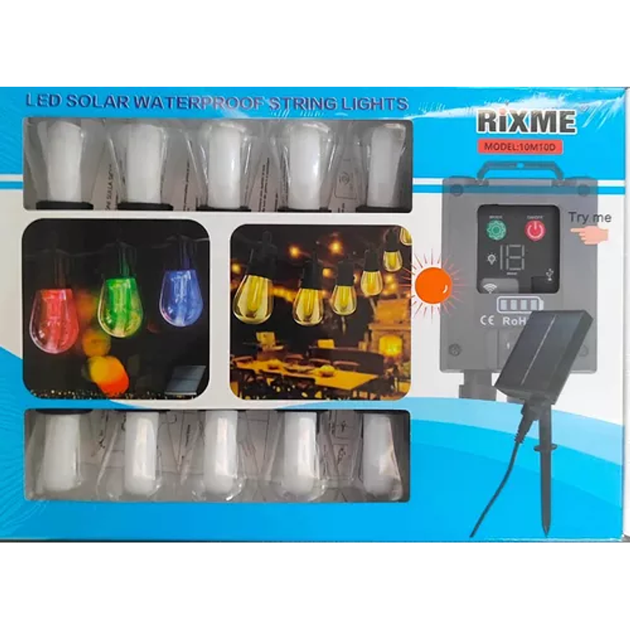 Guirnalda Led 10 Metros 10 Ampolletas Panel Solar Multicolor Solar 4