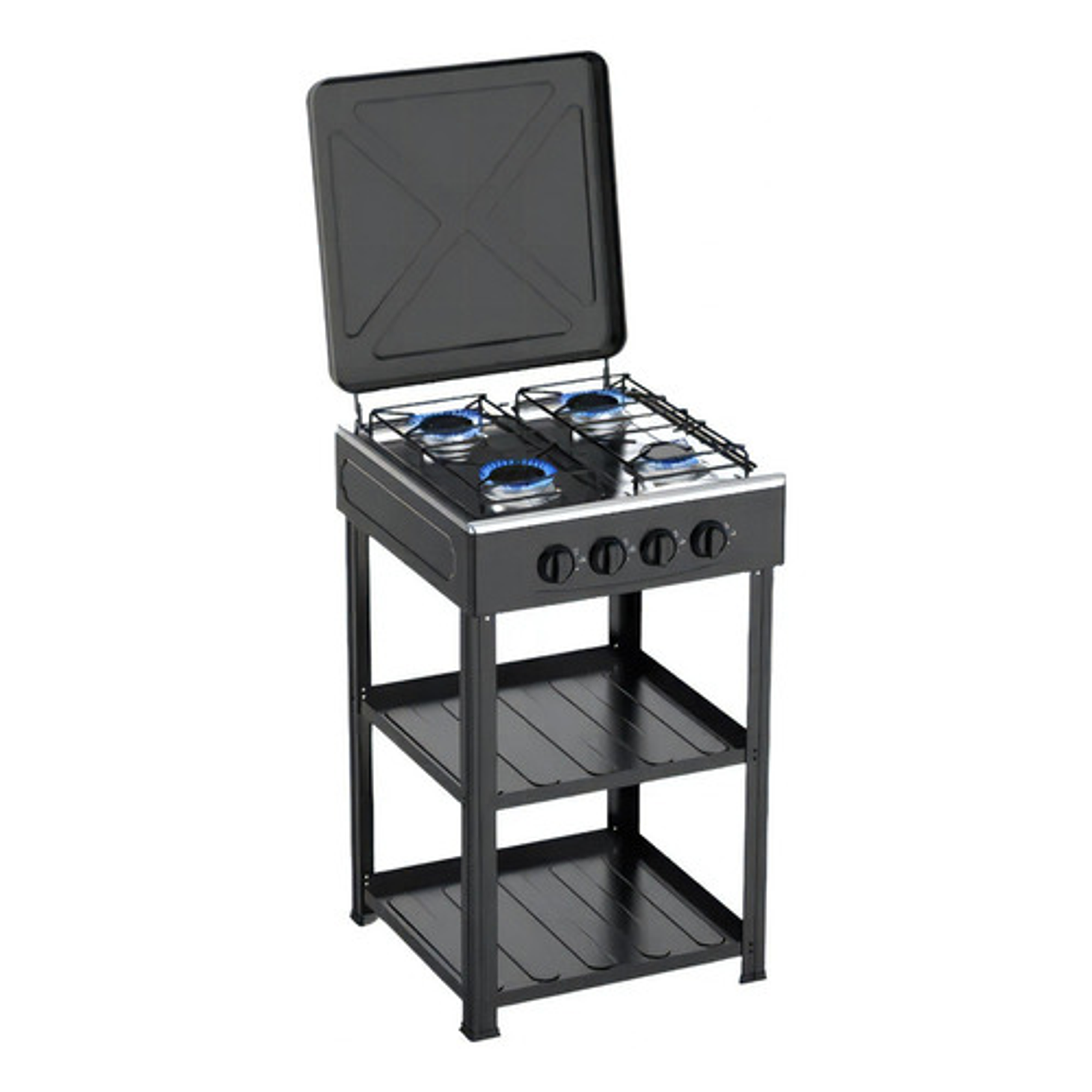 Cocina Encimera A Gas 4 Quemadores Con Repisas Color Negro 1