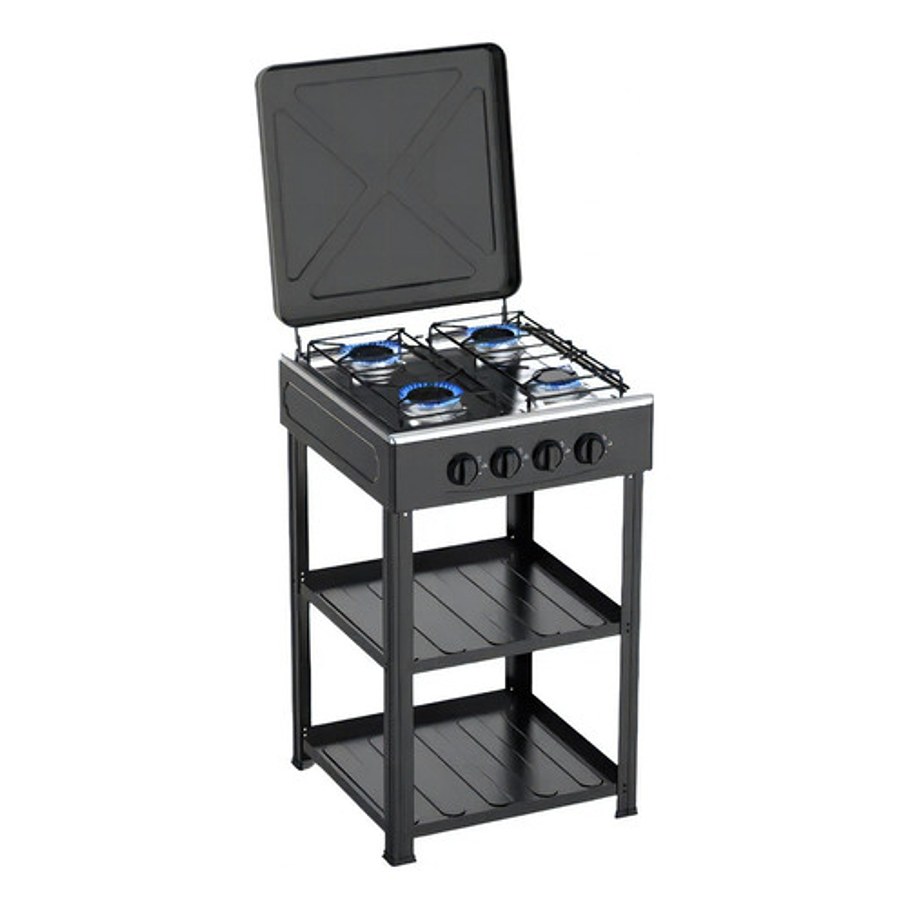 Cocina Encimera A Gas 4 Quemadores Con Repisas Color Negro 1