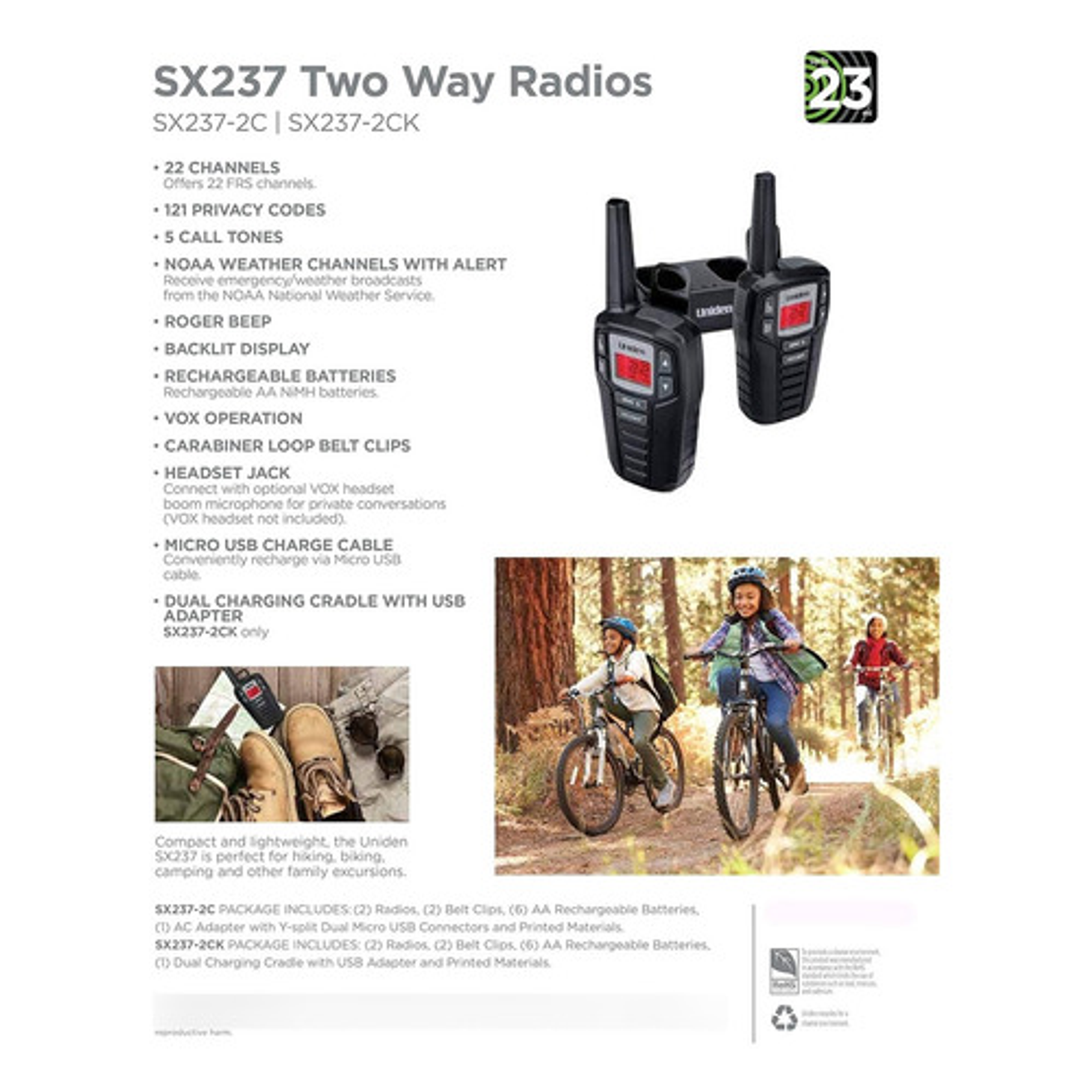 Kit 2 Radiotransmisores Uniden Rango 37km Adventure Sx237-2c 5
