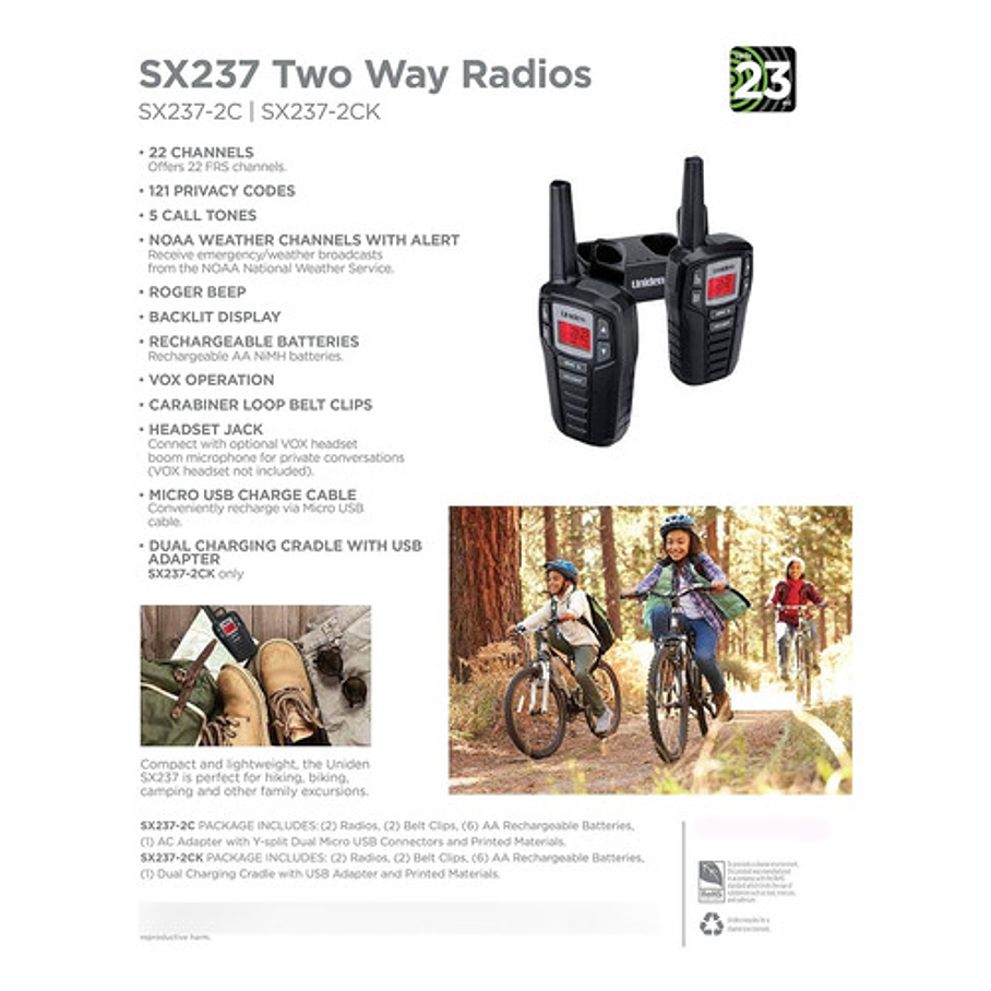 Kit 2 Radiotransmisores Uniden Rango 37km Adventure Sx237-2c 5