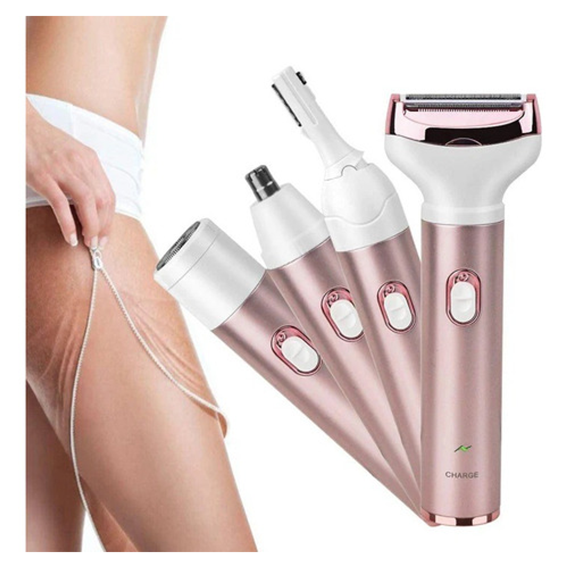 Kit Depiladora Afeitadora Facial Corporal Usb 4 En 1 Surker Color Rosa 3