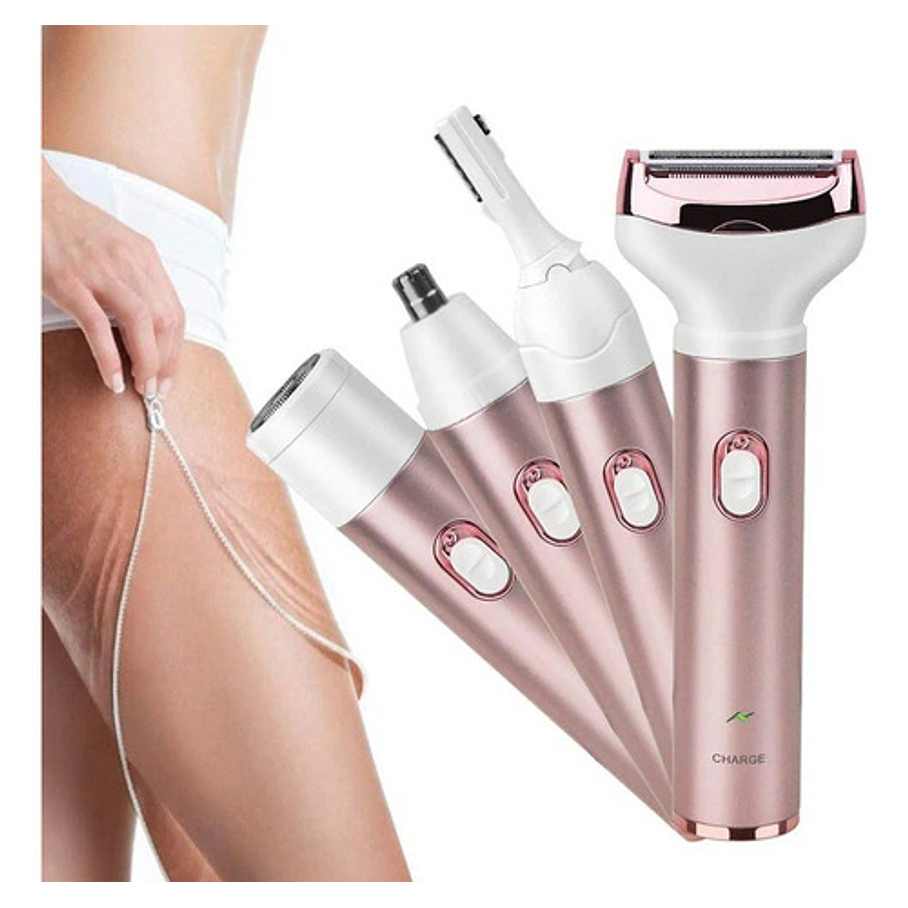 Kit Depiladora Afeitadora Facial Corporal Usb 4 En 1 Surker Color Rosa 3
