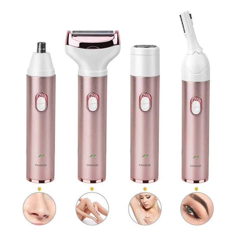 Kit Depiladora Afeitadora Facial Corporal Usb 4 En 1 Surker Color Rosa 4