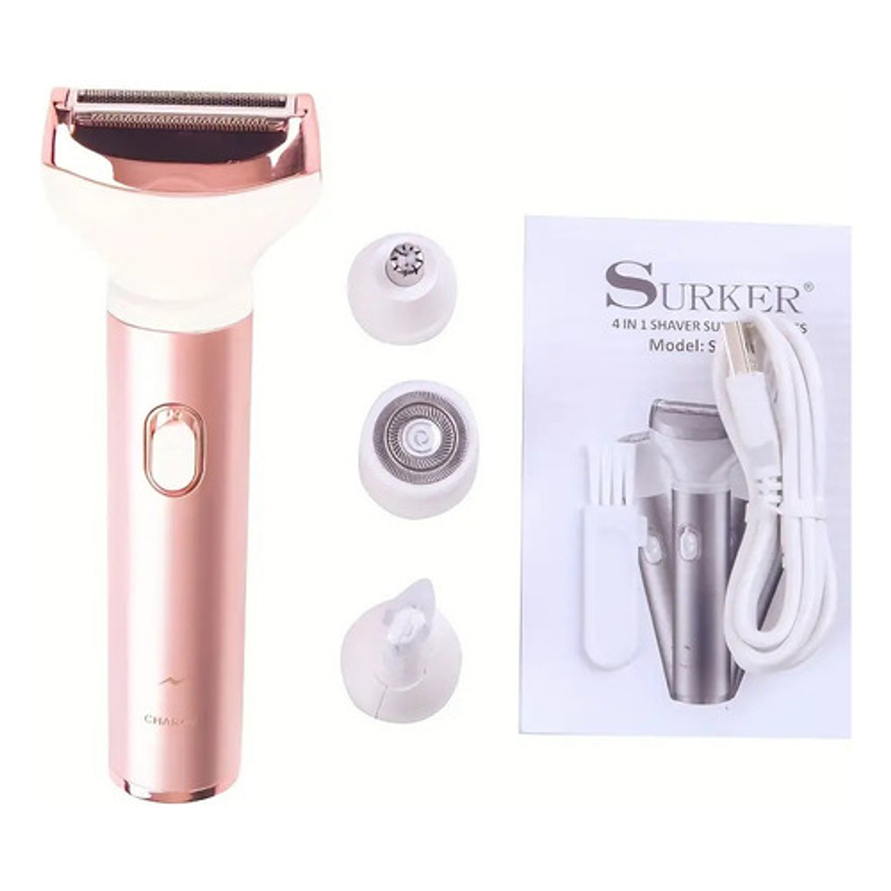 Kit Depiladora Afeitadora Facial Corporal Usb 4 En 1 Surker Color Rosa 5