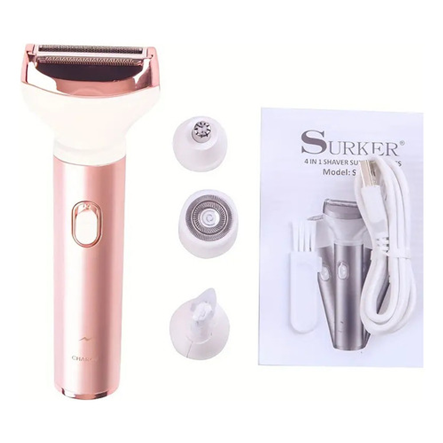 Kit Depiladora Afeitadora Facial Corporal Usb 4 En 1 Surker Color Rosa 5
