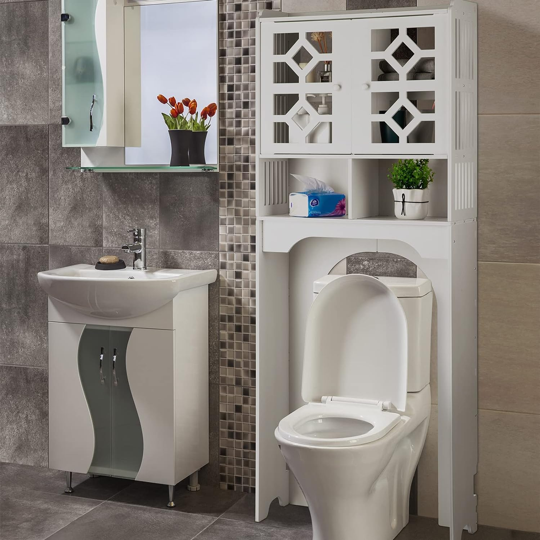 Mueble Estante de Baño Multifuncional Blanco  3