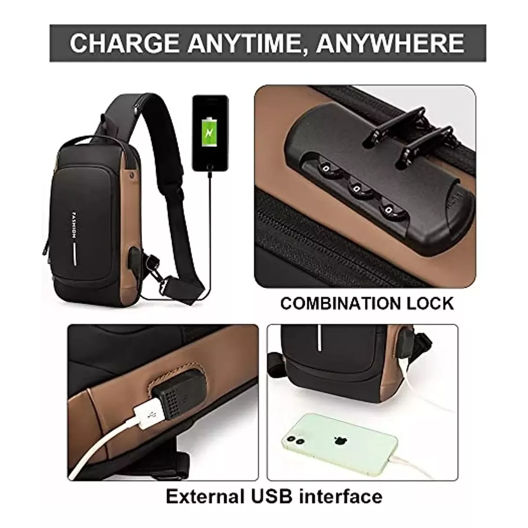 Bolso De Hombro Cruzado Para Hombre, Mochila Usb Pequeña 5