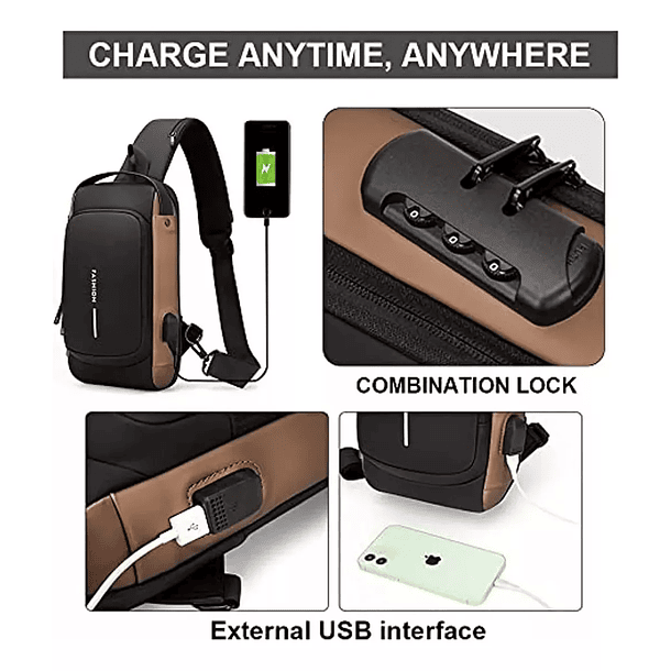 Bolso De Hombro Cruzado Para Hombre, Mochila Usb Pequeña 5