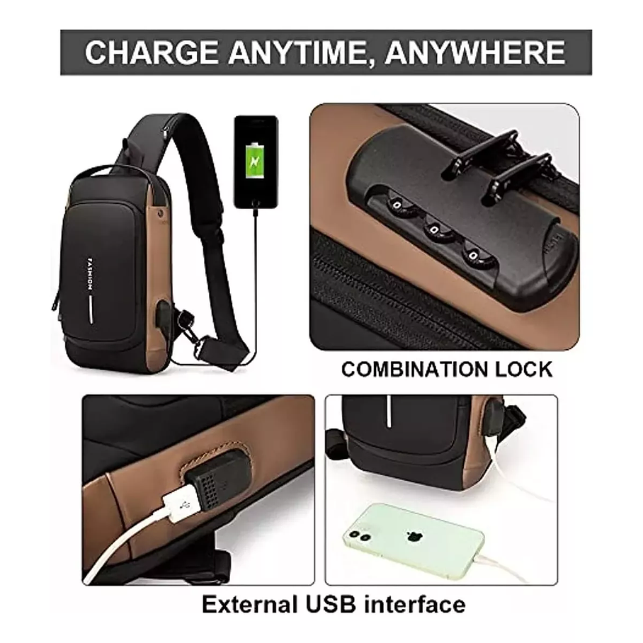 Bolso De Hombro Cruzado Para Hombre, Mochila Usb Pequeña 5