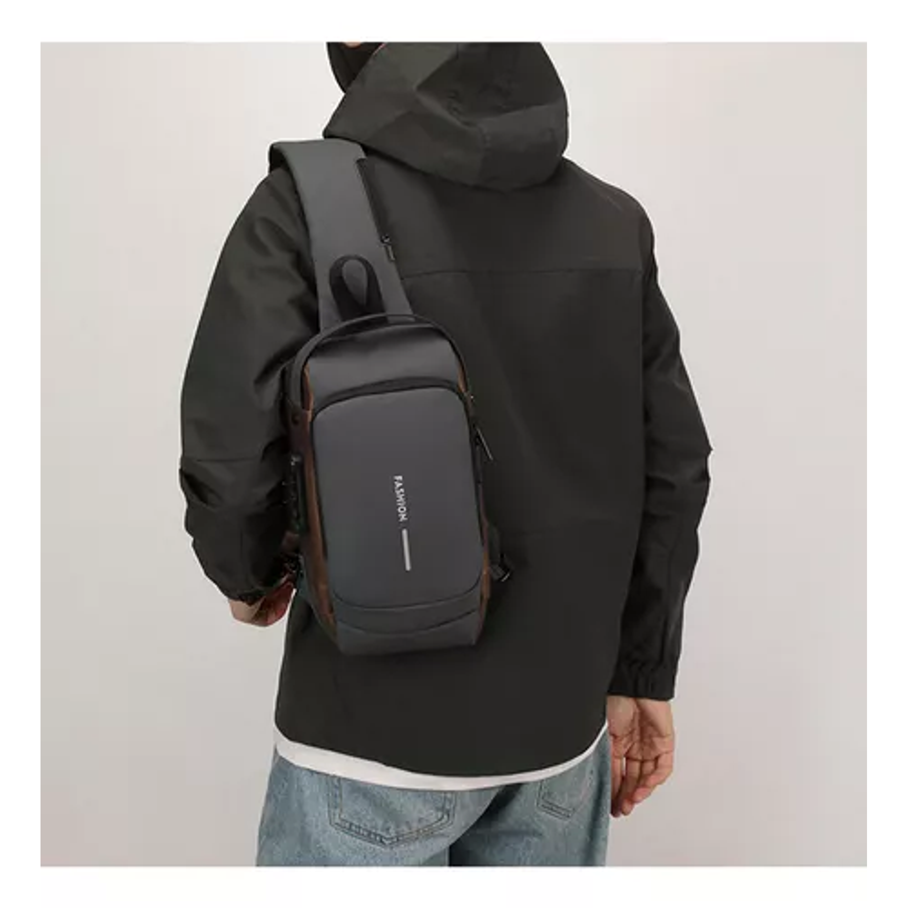 Bolso De Hombro Cruzado Para Hombre, Mochila Usb Pequeña 3