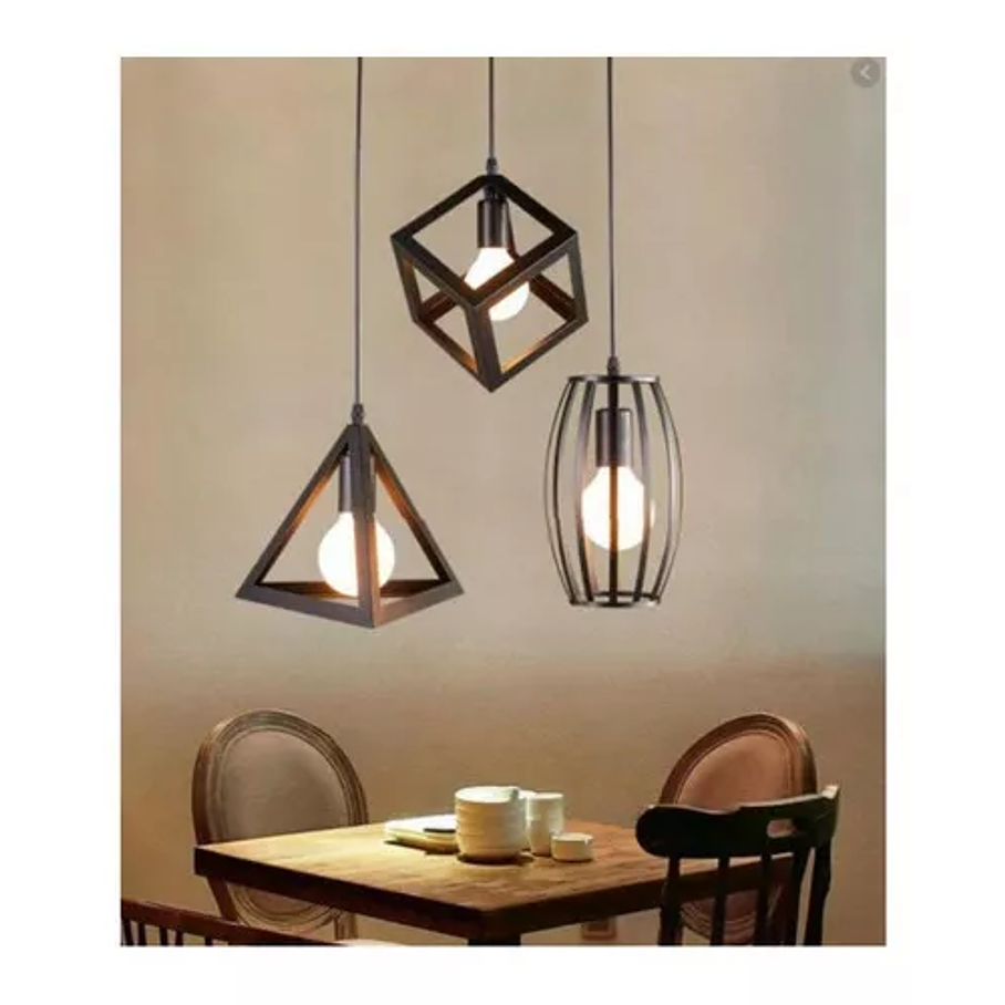 Lampara Colgante Decoración Vintage Figuras Geométricas Color Negro 3