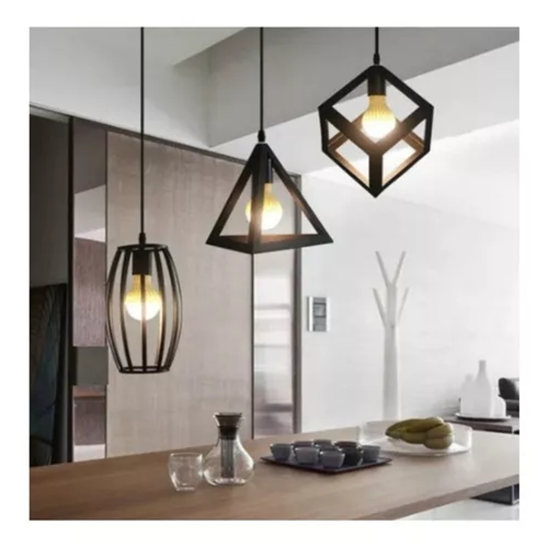 Lampara Colgante Decoración Vintage Figuras Geométricas Color Negro 4