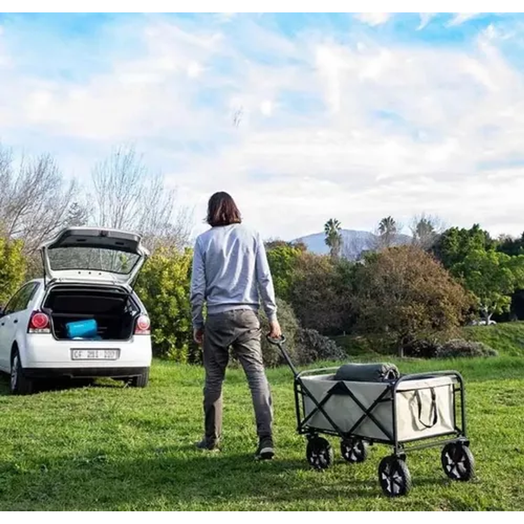 Carrito Plegable Organizador Camping Resistente Color Beige 2