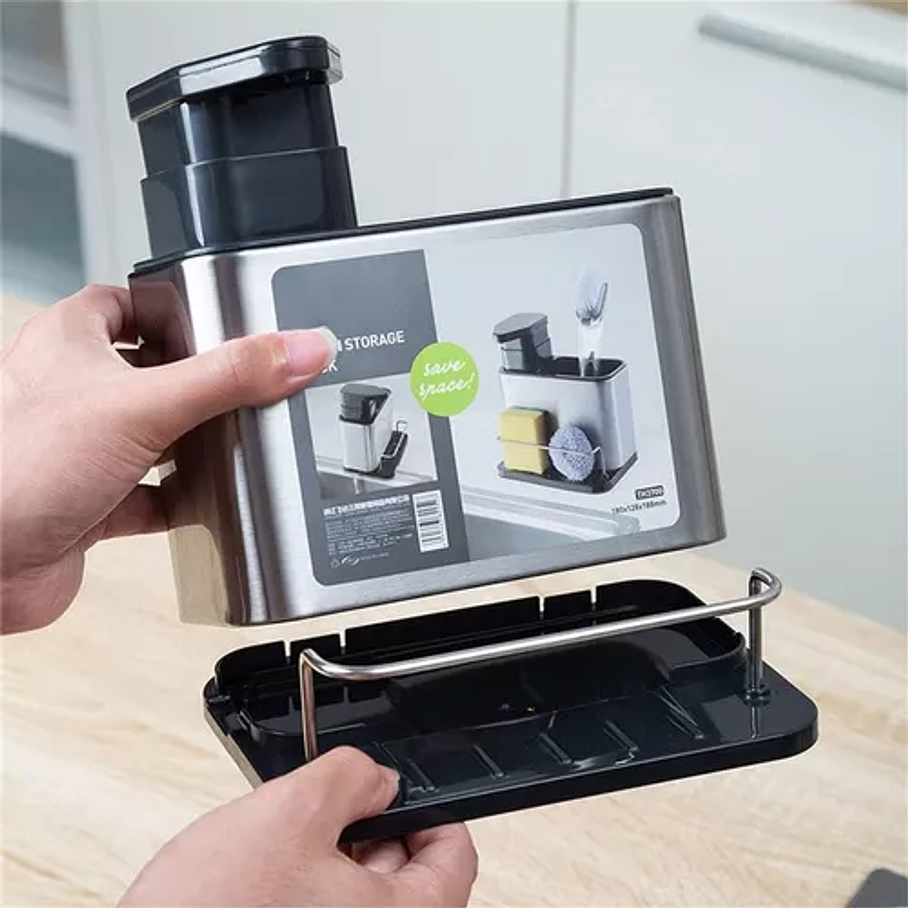 Dispensador De Lavalozas Jabón Y Porta Esponja Organizador Color Plateado 2