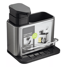 Dispensador De Lavalozas Jabón Y Porta Esponja Organizador Color Plateado