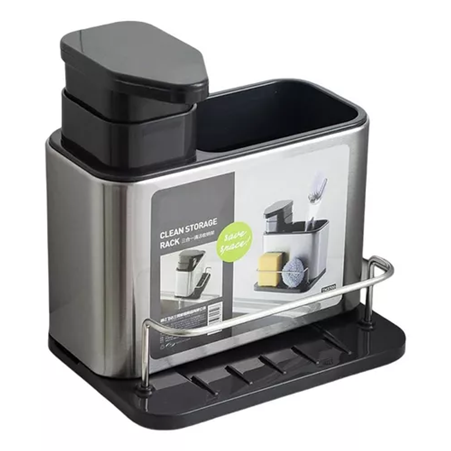 Dispensador De Lavalozas Jabón Y Porta Esponja Organizador Color Plateado 1