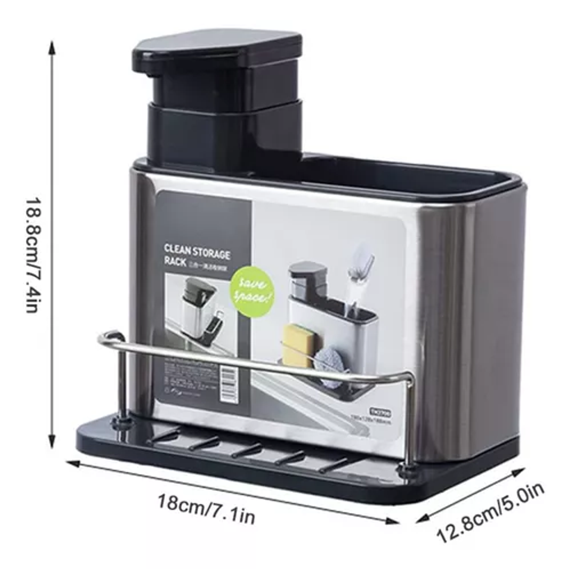 Dispensador De Lavalozas Jabón Y Porta Esponja Organizador Color Plateado 5