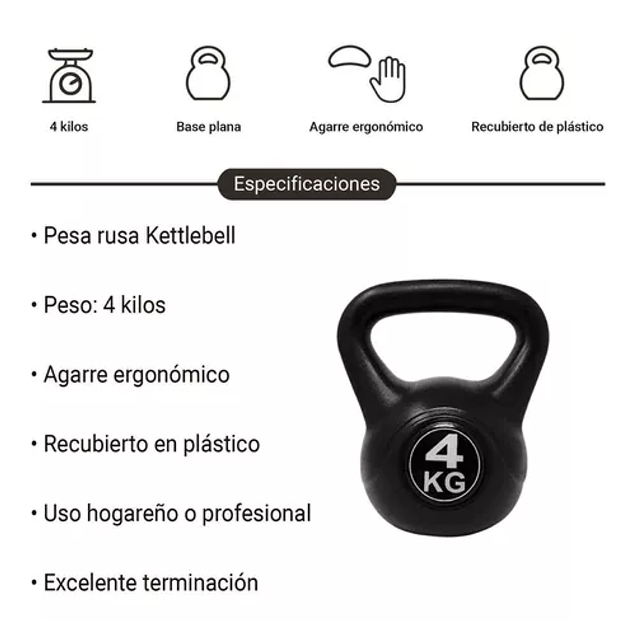 Pesas Rusas Kettlebell Athletic 4 Kg Fitness Entrenamiento Color Negro 3