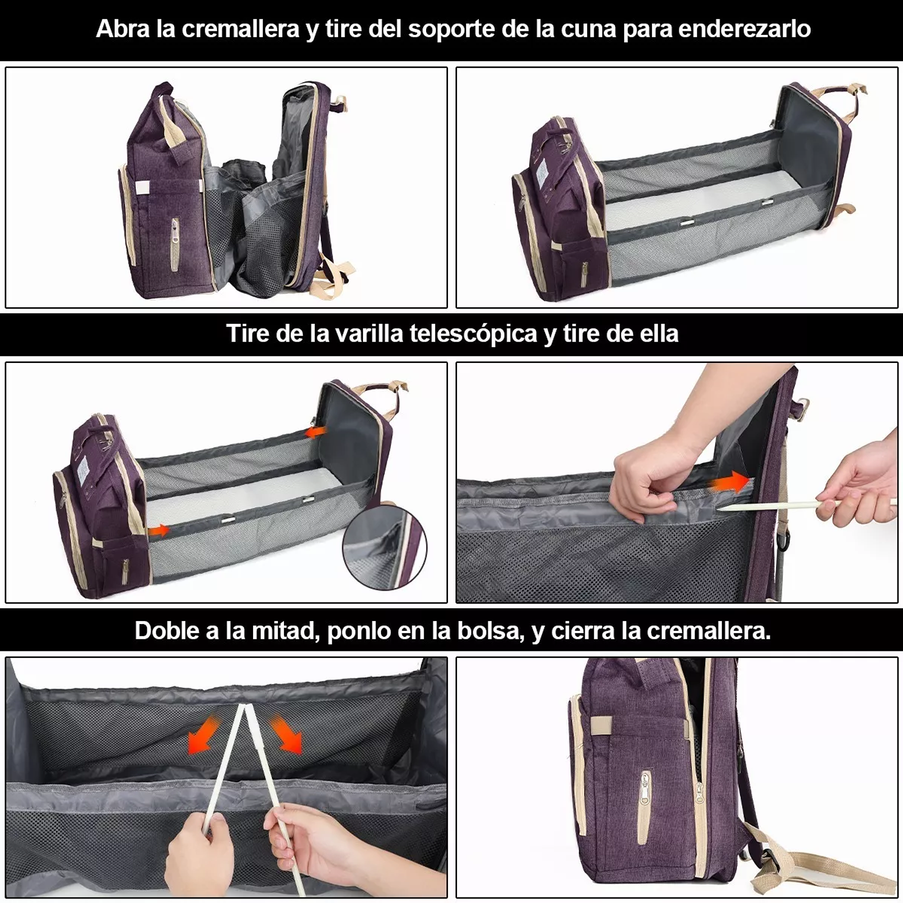 Mochila Panalera Cuna Impermeable Multifunción Bebe Viaje 7