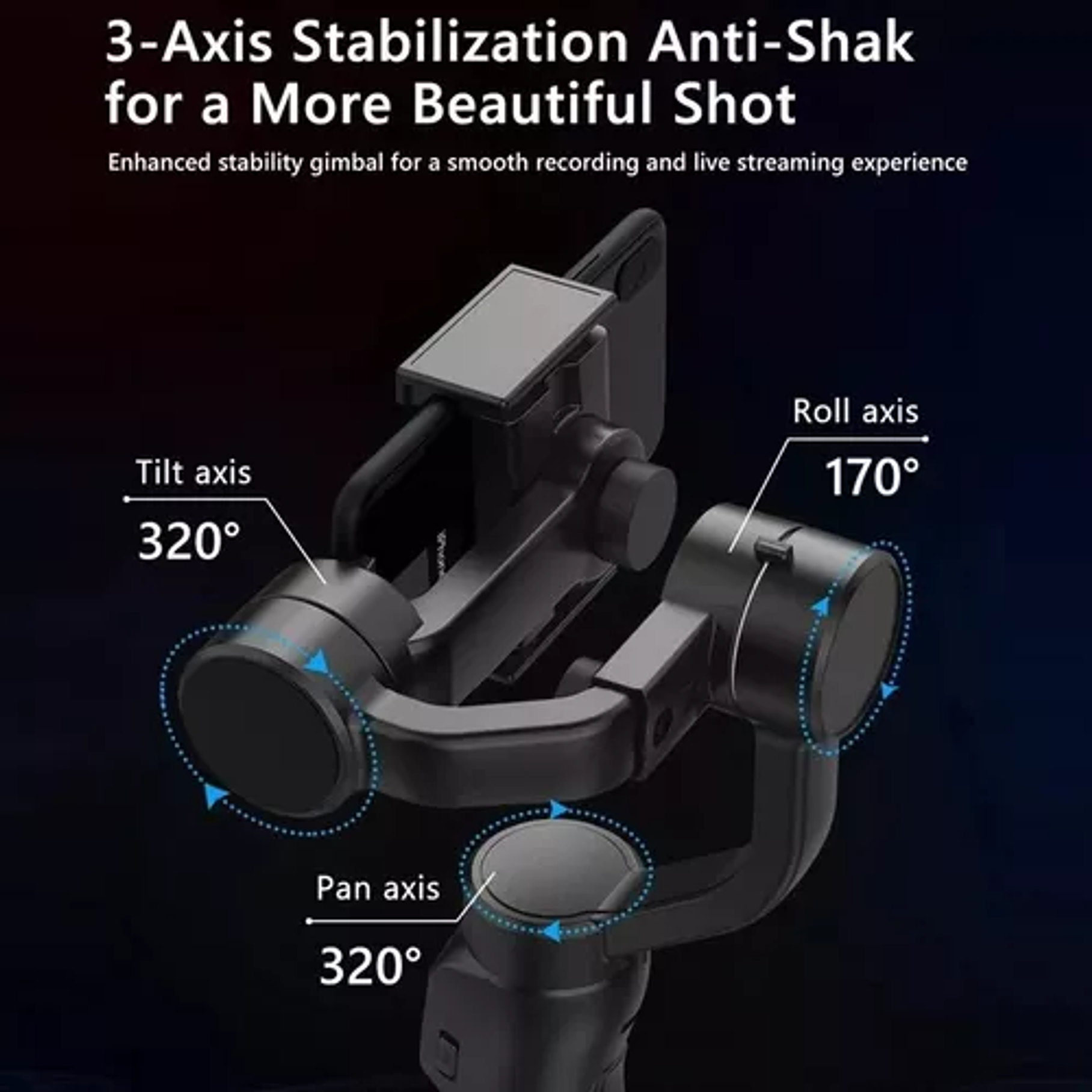 Estabilizador Gimbal 3 Axis Celular Steadycam iPhone Samsung Color Negro 6