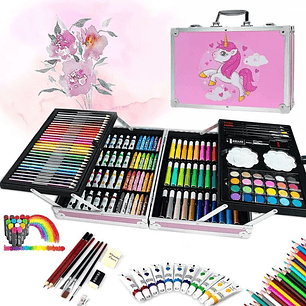 Set de Arte Profesional 145 Piezas Colores y Plumones Unicornio Rosa