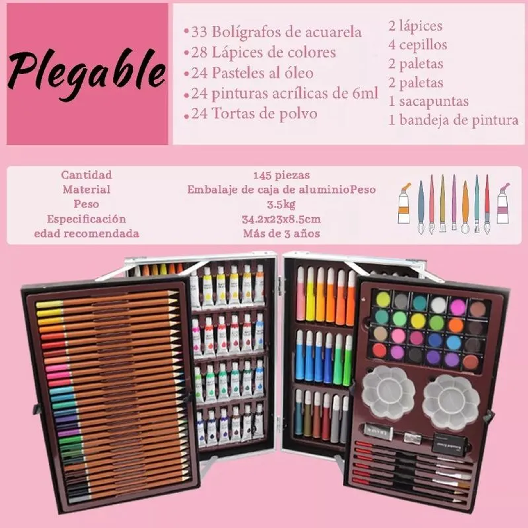 Set de Arte Profesional 145 Piezas Colores y Plumones Unicornio Rosa 5