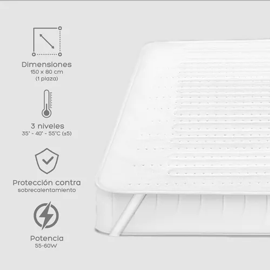 Calienta Camas Eléctrico  150 X 80 Cm 3 Niveles Color Blanco 1 Plaza 220V 6