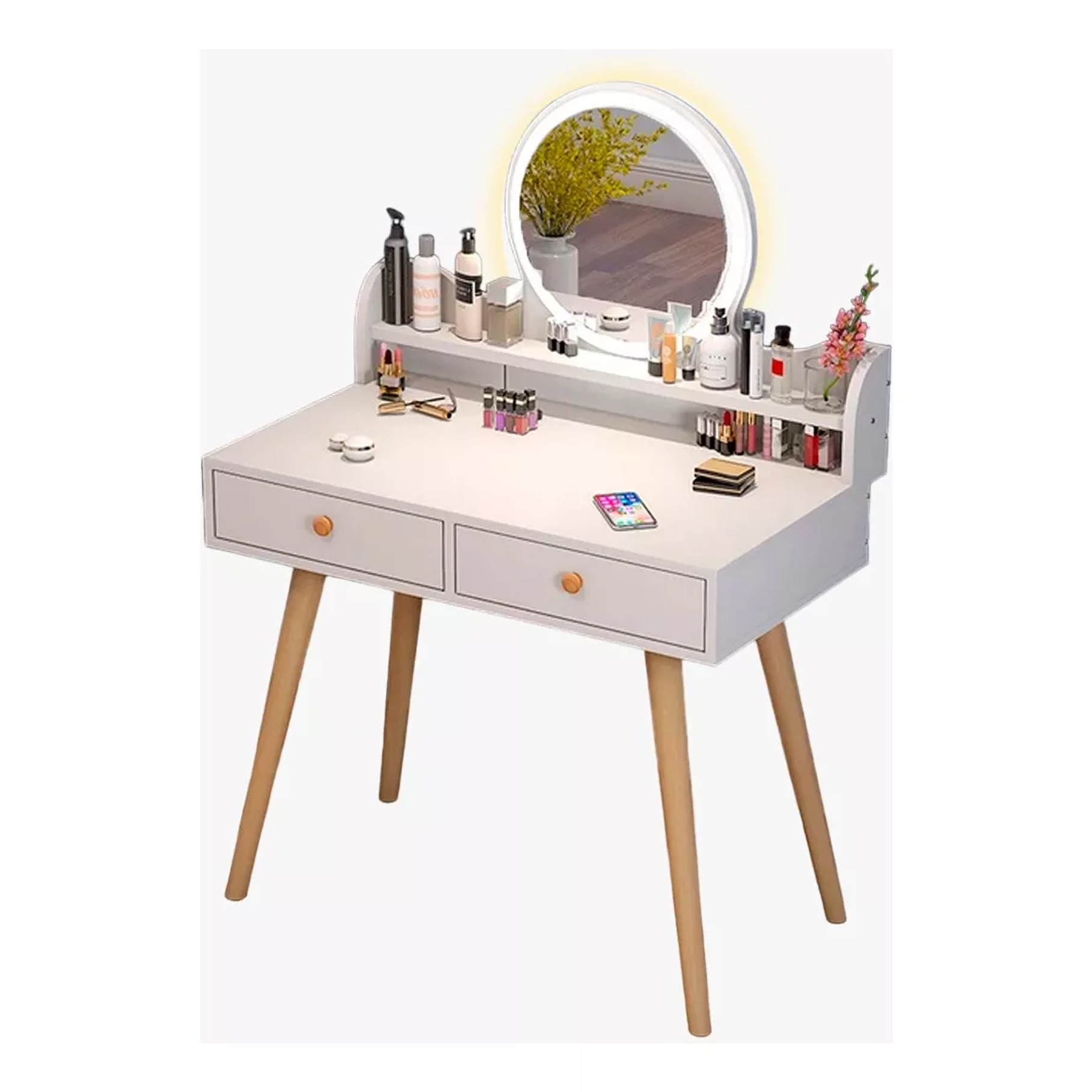 Tocador Minimalista 2 Cajones Espejo Con Luz 1